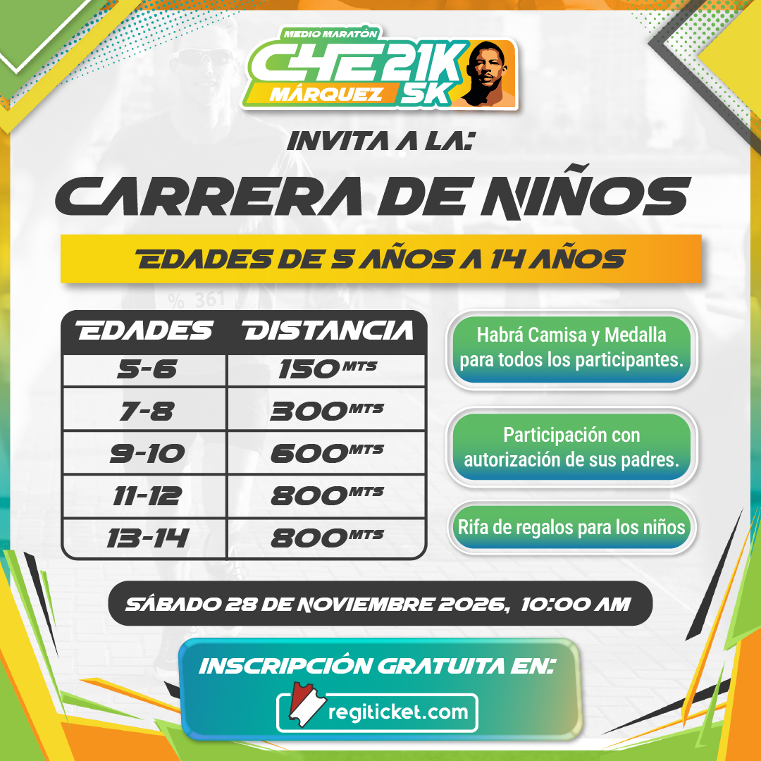 Carrera de Niños – Medio Maratón Che Márquez 21K 5K 2026